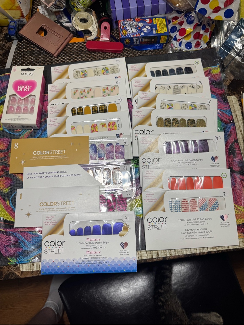 Color Street Assorted Nail Polish Strips in Purple, Pink, Blue, Gold & Coral